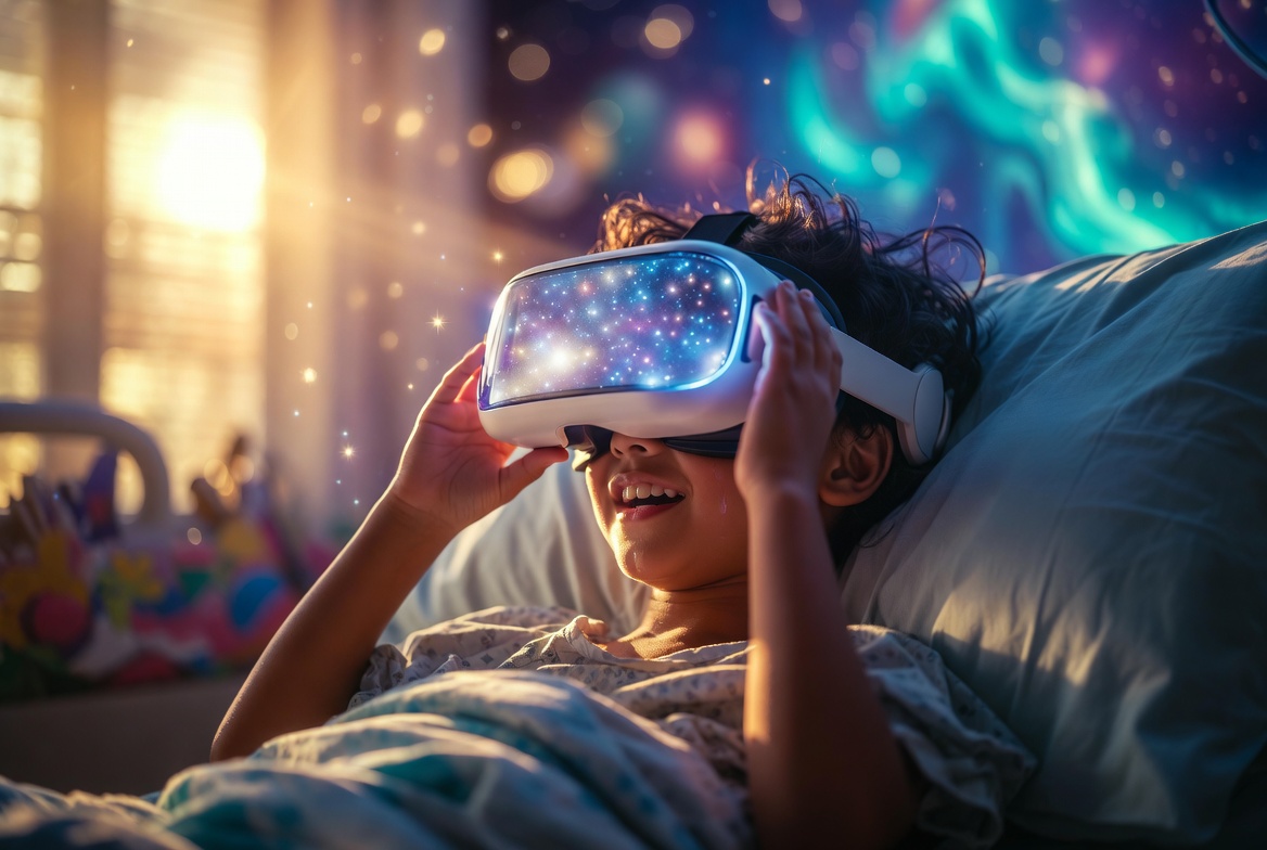 Dream Room Makeovers Program: children in hospital beds or difficult rooms wake to personalized magical spaces with VR escapes.